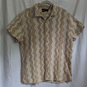 Indicode Mens Beige Geometric Jacquard Short Sleeve‎ Button Up Shirt Sz XL Retro